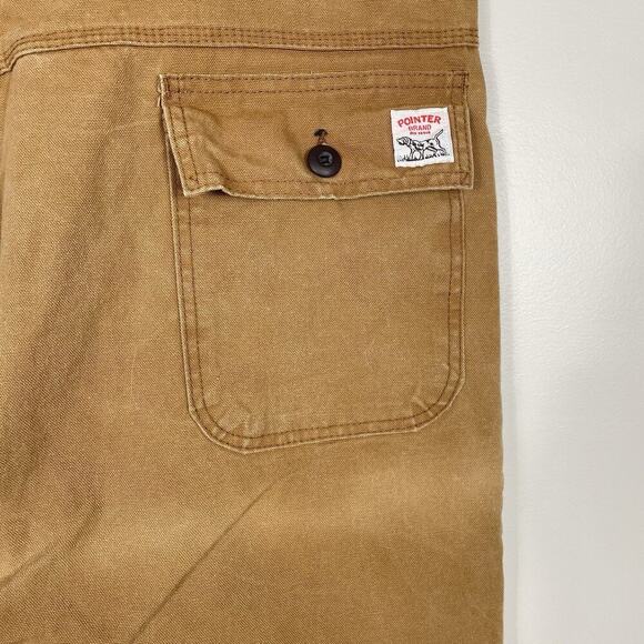 Vtg Pointer Brand Pants Sz 40x28 Tan Duck Canvas Hunting Double Knee Brush Guard - Picture 9 of 11